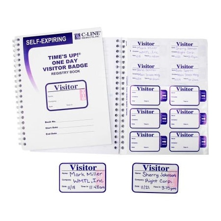 C-Line Products C-Line Time's Up! Self-Expiring Visitor Badge with Registry Log, 3in x 2in, 150/Pack 97009